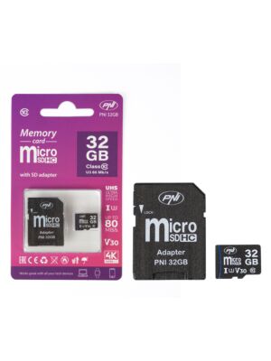 Karta pamięci MicroSD PNI 32 GB z adapterem SD, klasa 10, 80 Mb/s, V30