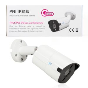 Kamera do monitoringu wideo PNI IP818J, POE, bullet 8MP, czarne światło, obiektyw 2,8mm, do użytku na zewnątrz, biała